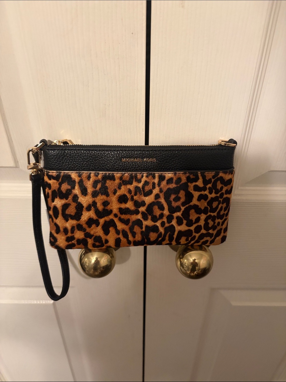 Michael Kors Leopard-Print Wristlet Clutch in Brown and Black
